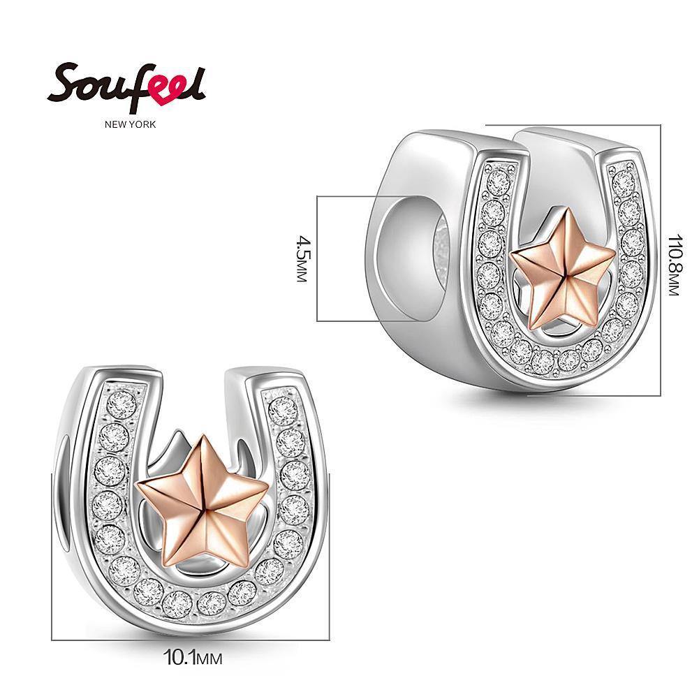 Swarovski Crystal Lucky Star Horseshoe Charm Rose Gold Plated Silver - 