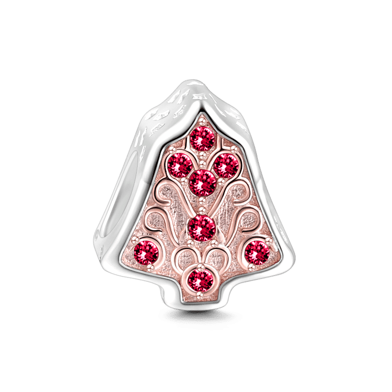 Red Christmas Tree Charm Rose Gold Plated Silver -