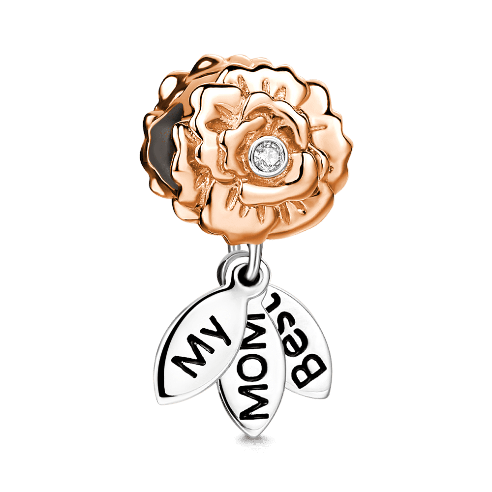 My Mom Best Charm Rose Gold Plated Silver Swarovski Crystal - 