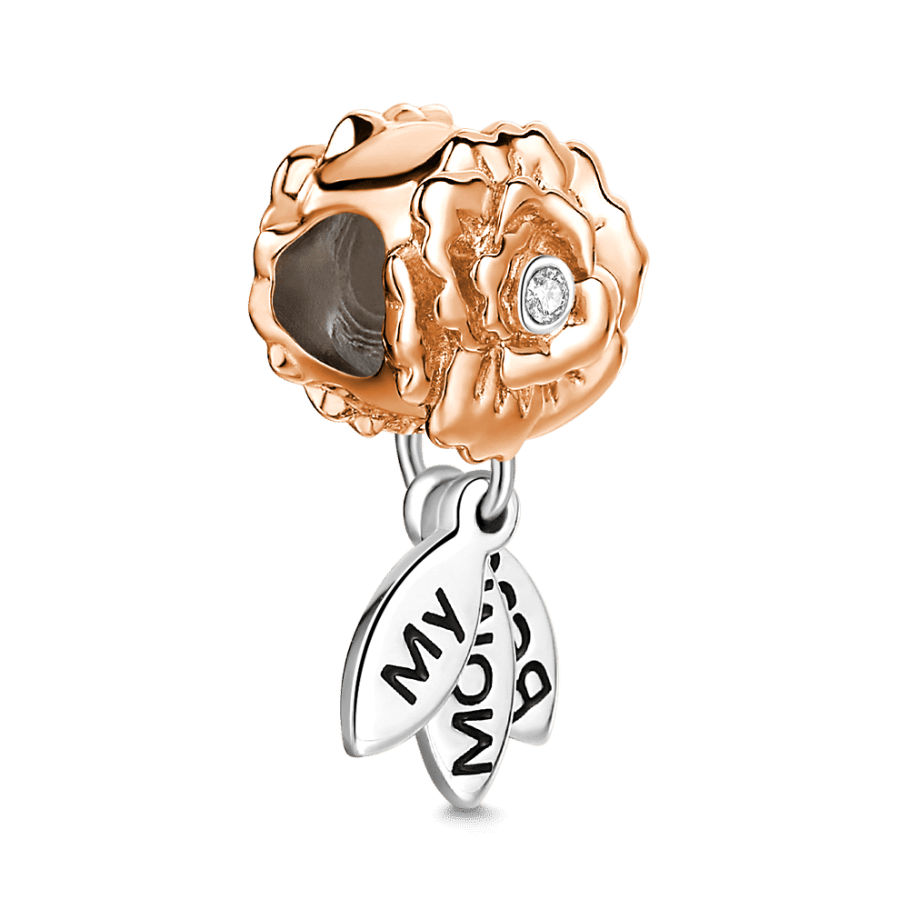My Mom Best Charm Rose Gold Plated Silver Swarovski Crystal - 