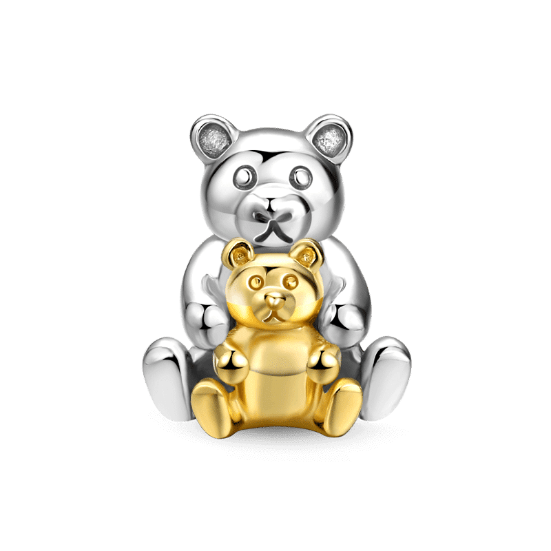 Mother and Baby Bear Charm 14k Gold Plated Silver - soufeelus