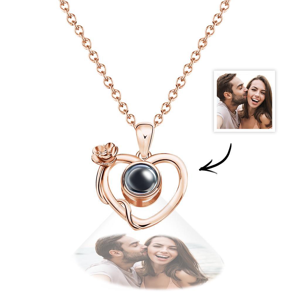 Personalized Flower Photo Projection Necklace Delicate Heart-Shaped Jewelry Gift For Her - soufeelmy