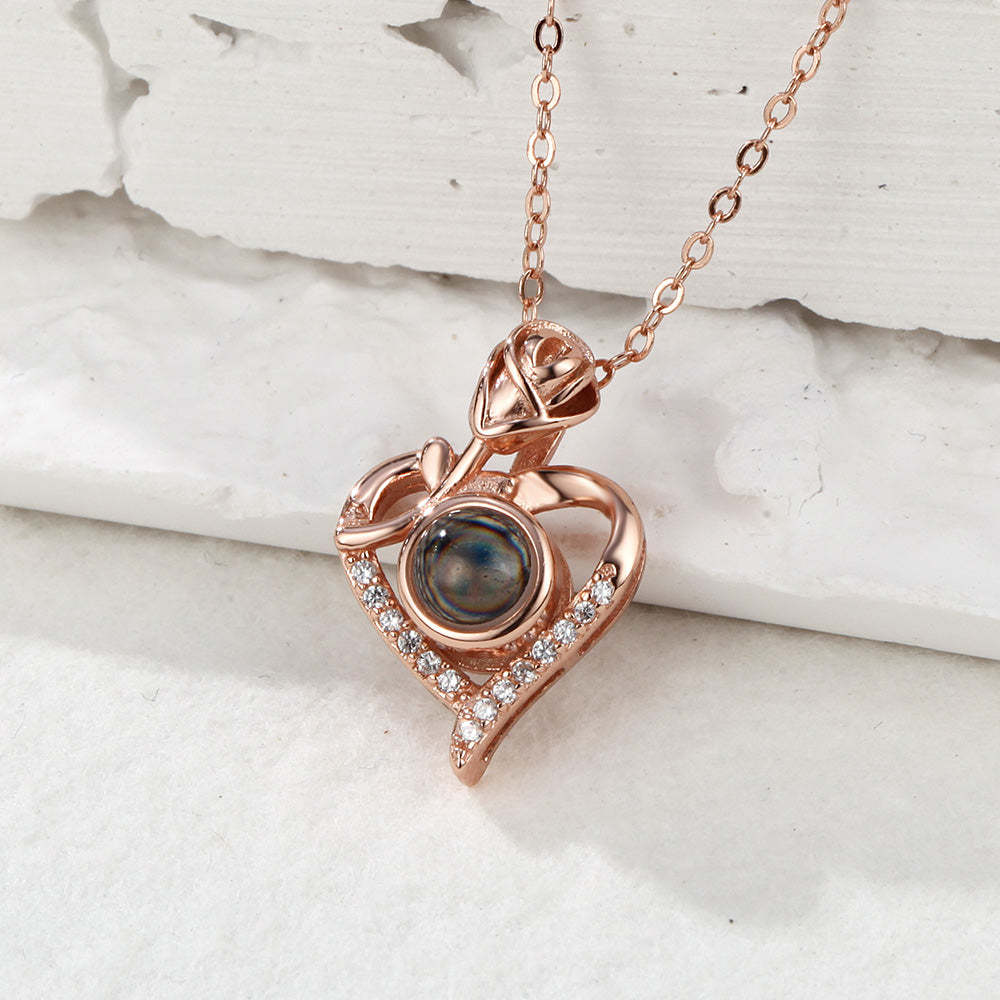 Custom Projection Necklace Rose Heart Photo Necklace for Her - soufeelmy