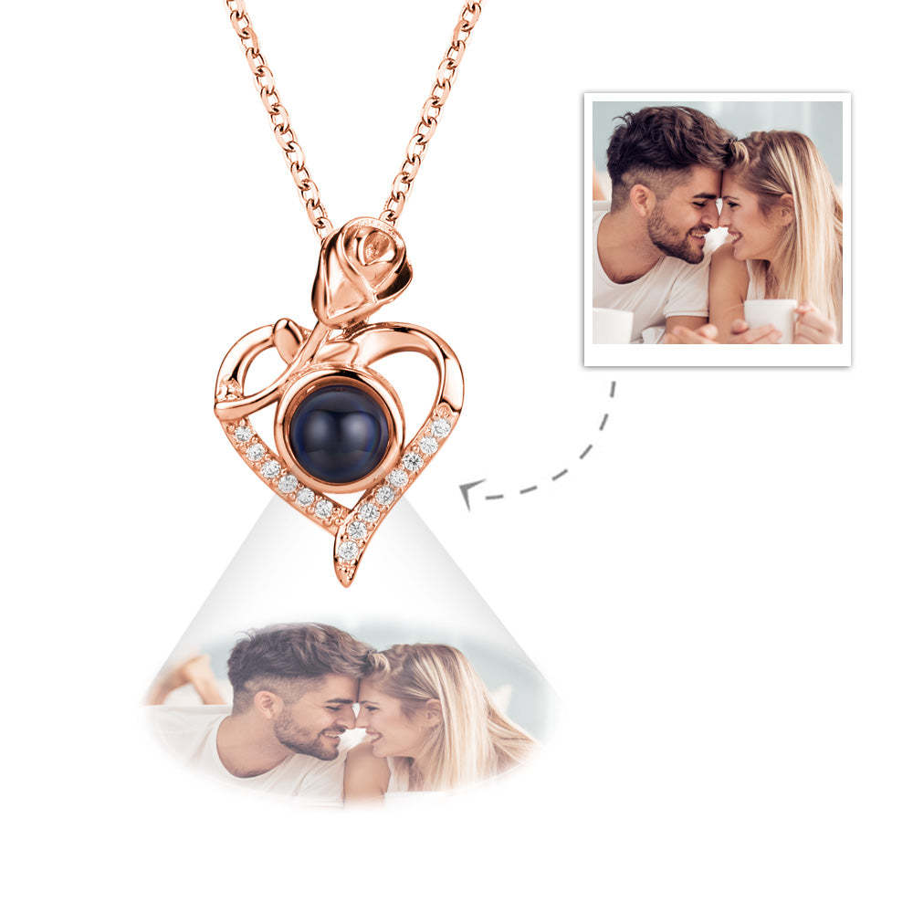 Custom Projection Necklace Rose Heart Photo Necklace for Her - soufeelmy