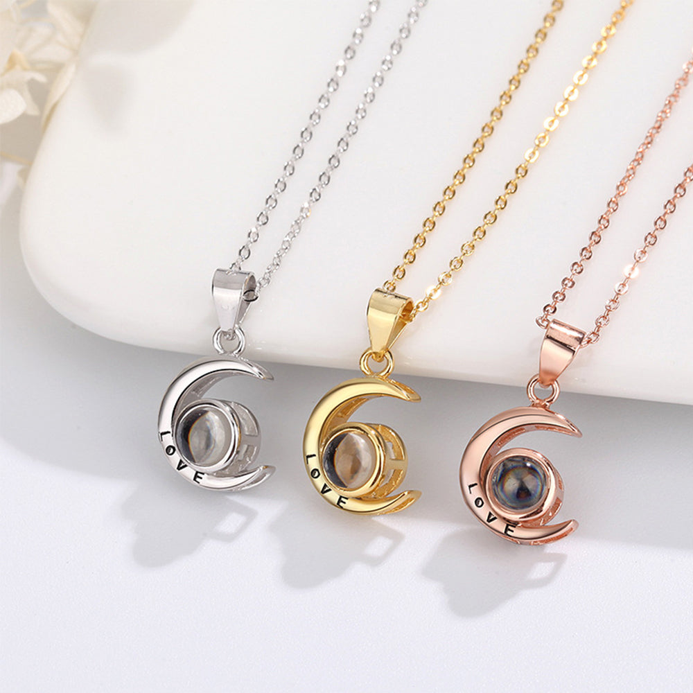 Custom Projection Necklace Half Moon Shape Photo Necklace Gift for Her - soufeelmy