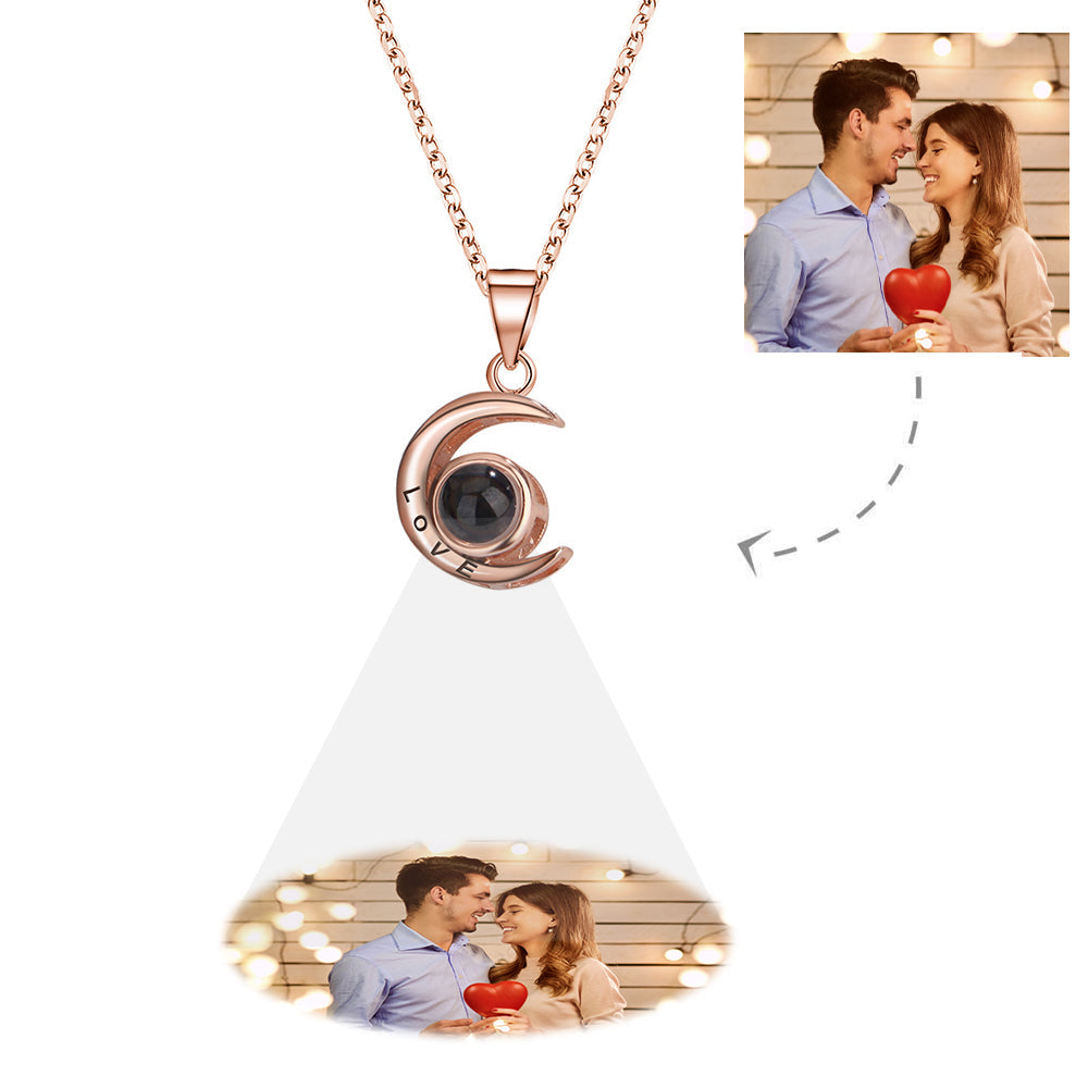 Custom Projection Necklace Half Moon Shape Photo Necklace Gift for Her - soufeelmy