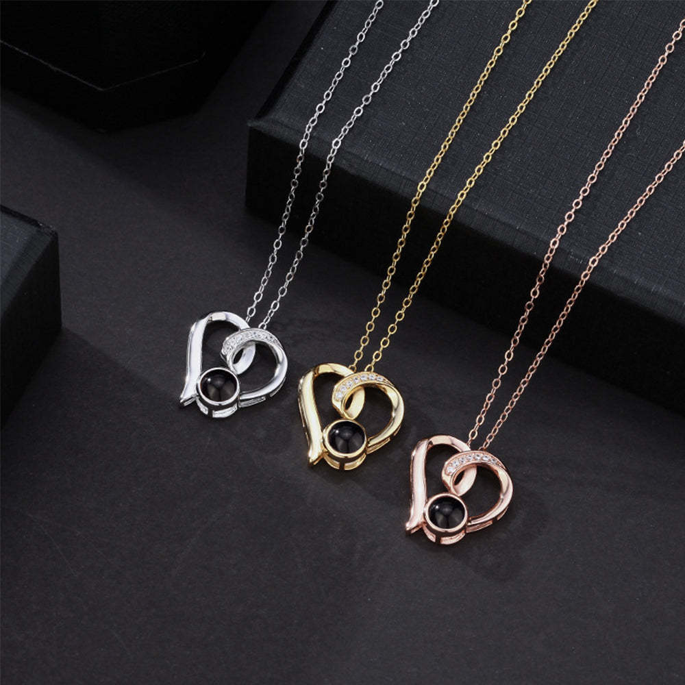 Custom Projection Necklace Ribbon Design Heart Shaape Photo Necklace Gift for Her - soufeelmy