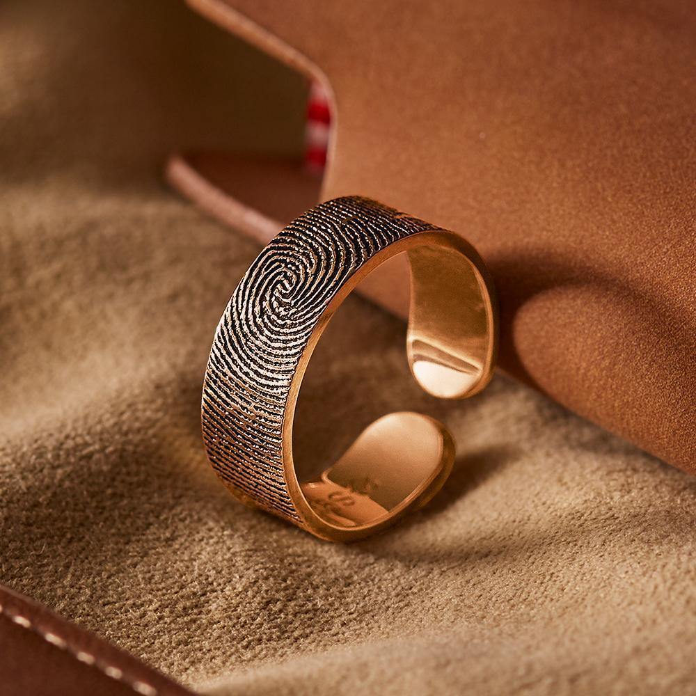 Engraved Ring Fingerprint Ring for Men's Unique Gifts Rose Gold Plated - soufeelus