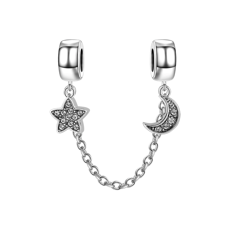 Star and Moon Charm Safety Chain Silver - soufeelus