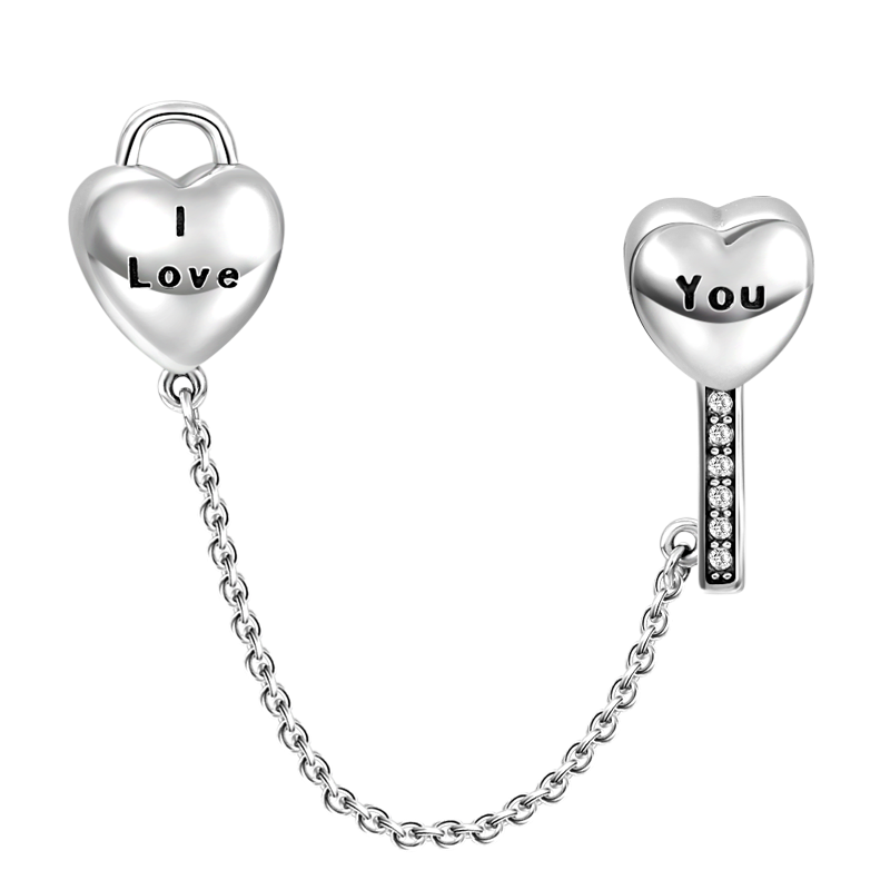 Key to the Lock of Your Heart Charm Safety Chain Silver - soufeelus