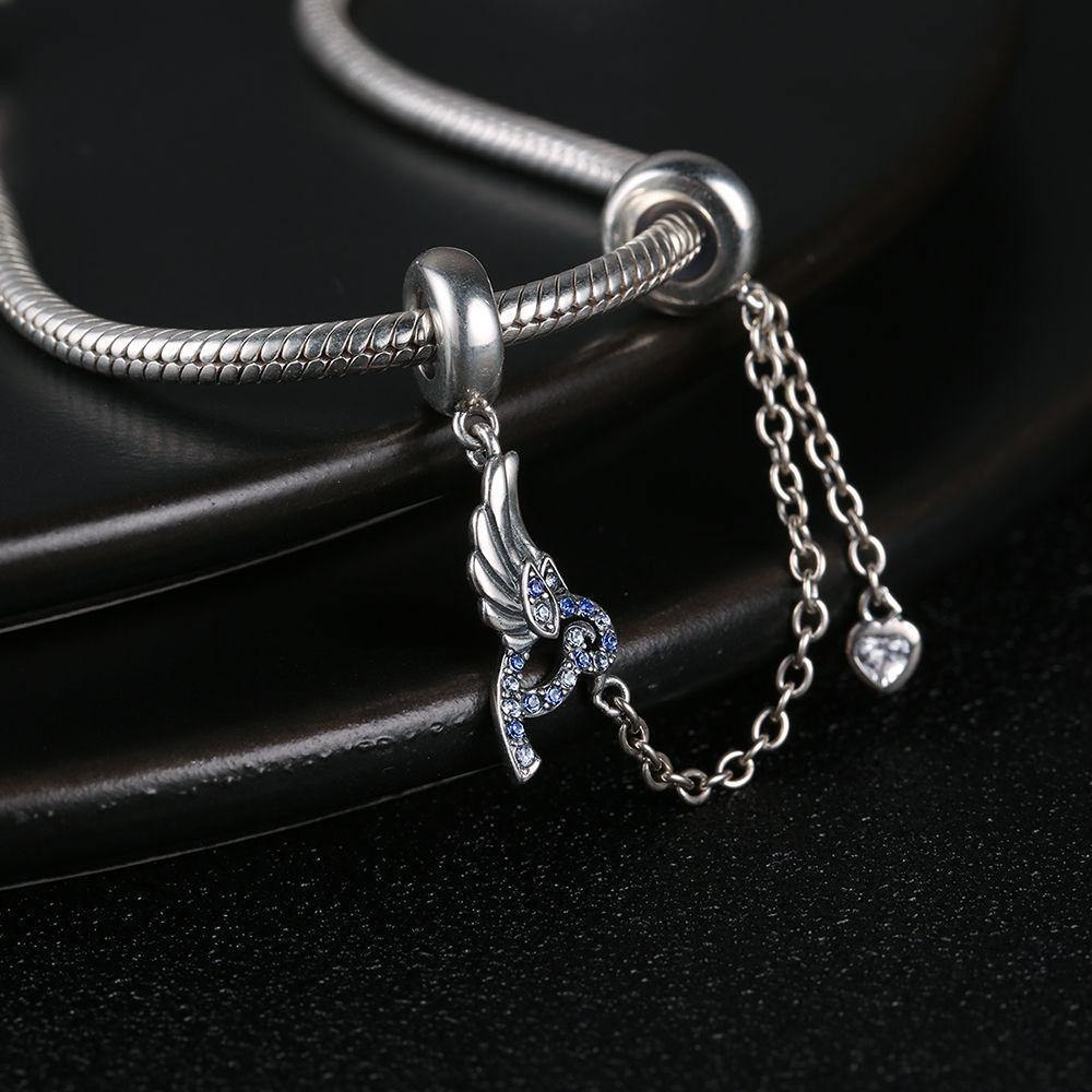 Blue Robin Lines Knot Charm Safety Chain Silver Swarovski Crystal -