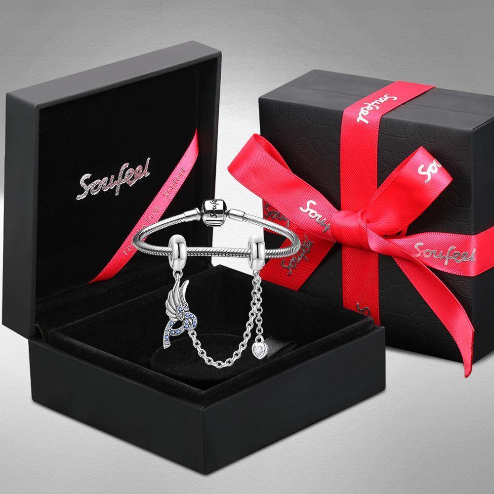 Blue Robin Lines Knot Charm Safety Chain Silver Swarovski Crystal -