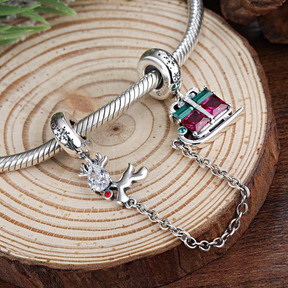 Safety Chain Charm Cute Deer with Your Gift Silver Christmas Gift - 