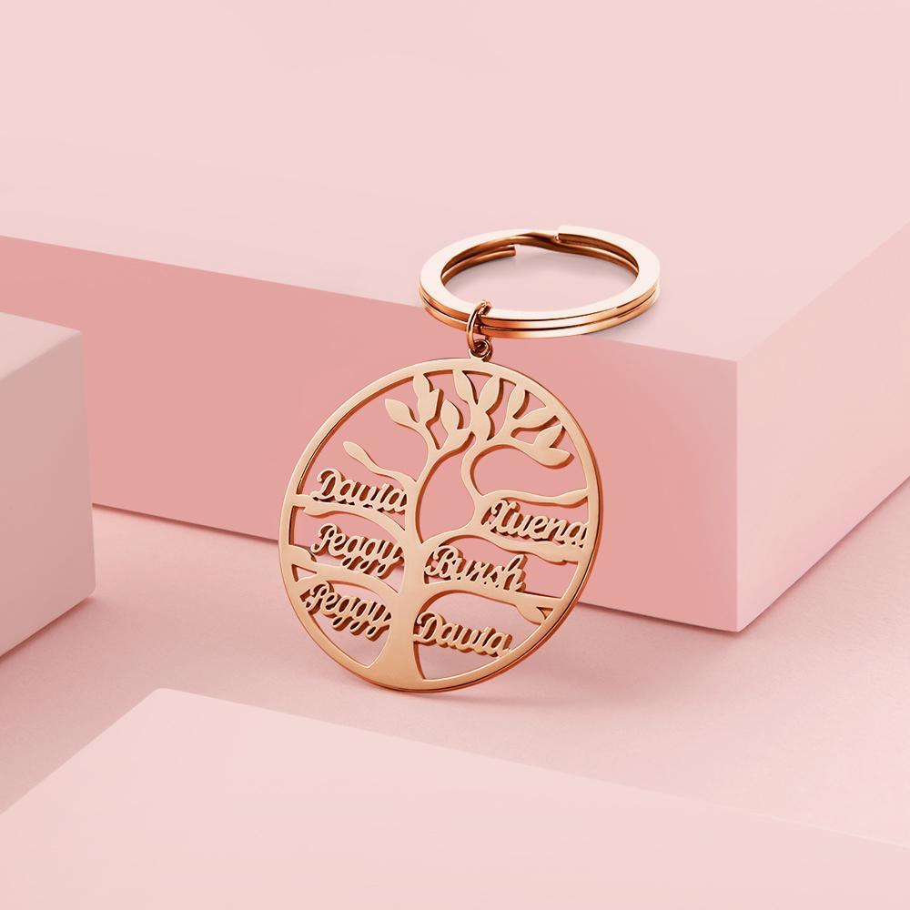 Name Keychain Family Tree Keychain Gifts for Women Rose Gold Plated 1-9 Names - 