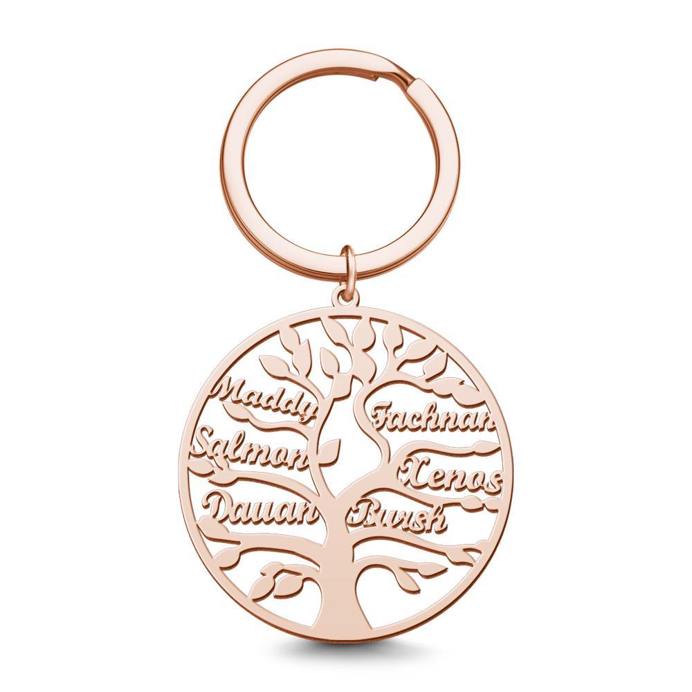 Name Keychain Family Tree Keychain Gifts for Women Rose Gold Plated 1-9 Names - 