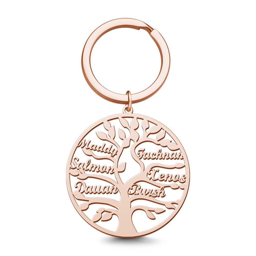 Family Tree Keychain Gifts Name Keychain for Women Unique Design Rose Gold Plated 1-9 Names - 