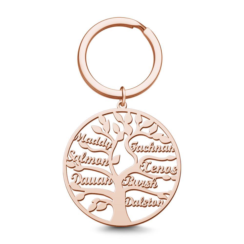 Family Tree Keychain Gifts Name Keychain for Women Unique Design Rose Gold Plated 1-9 Names - 