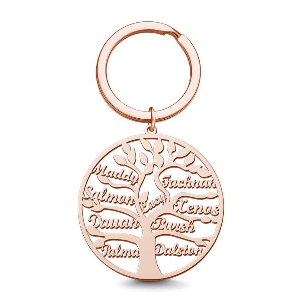 Name Keychain Family Tree of Life Keychain Gifts for Family Rose Gold Plated 1-9 Names - 