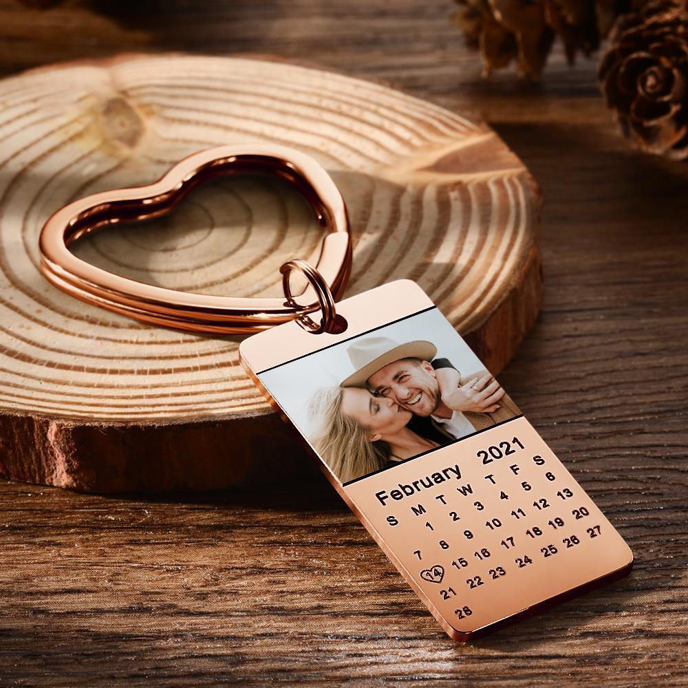 Custom Photo Keychain Calendar Keychain Rose Gold Gifts for Couple's - 