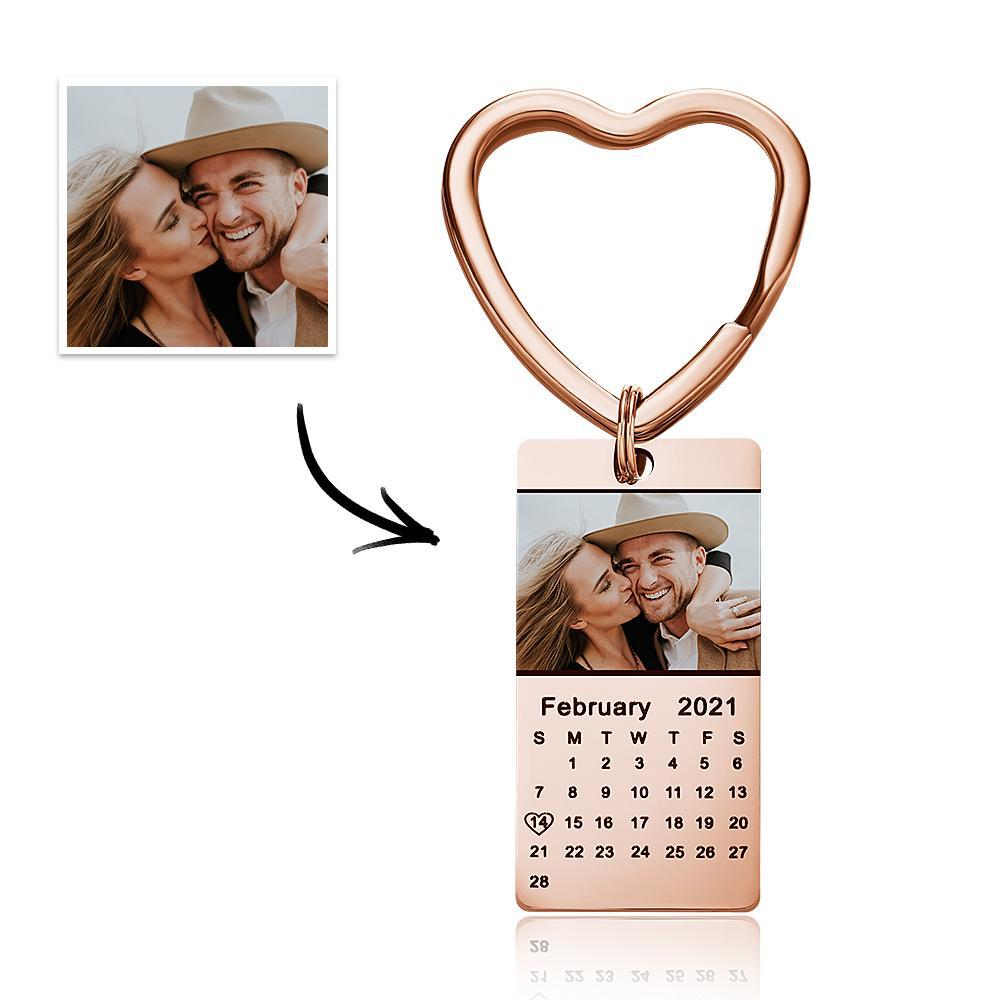 Custom Photo Keychain Calendar Keychain Silver Color with Heart Christmas Gifts for Your Lover - 