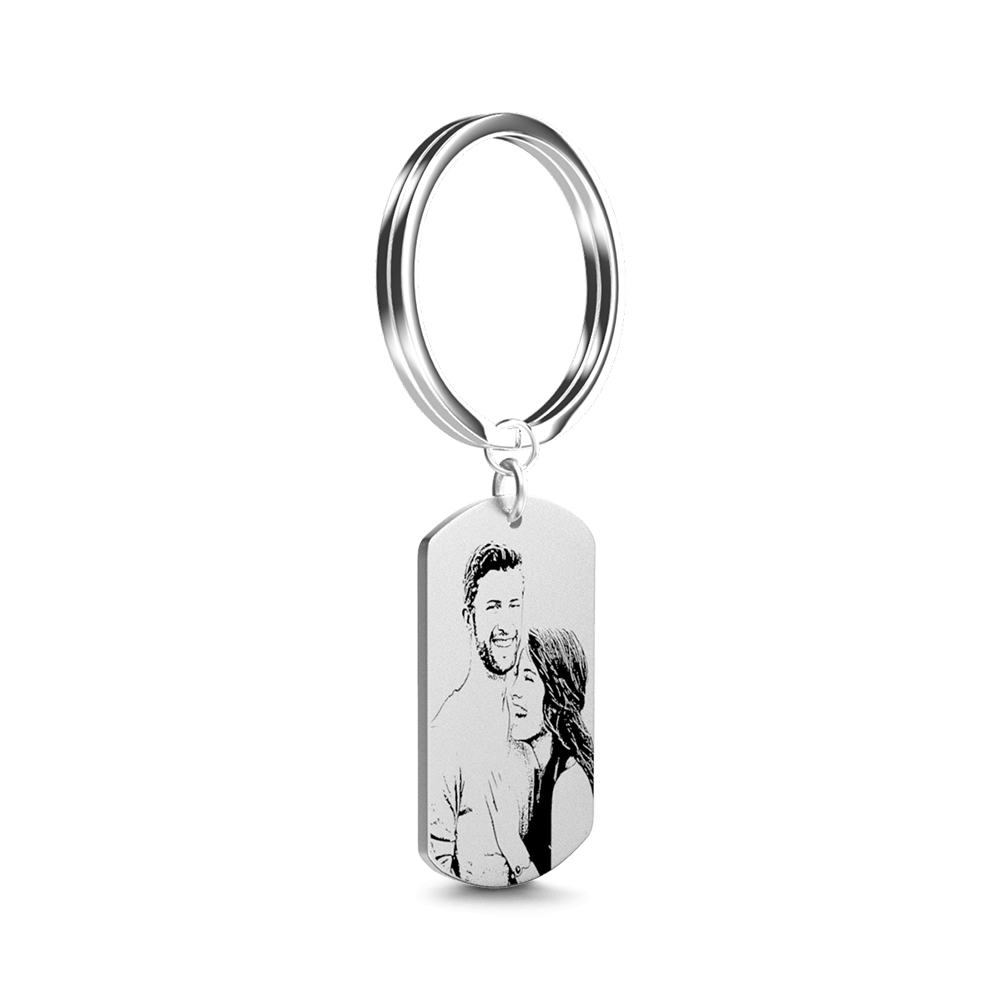 Photo Engraved Tag Key Chain Stainless Steel for Couple