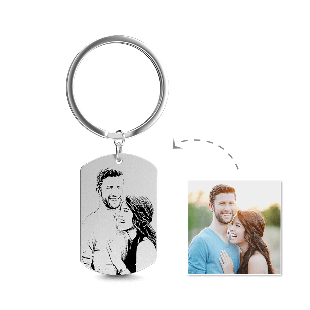 Photo Engraved Tag Key Chain Stainless Steel for Couple
