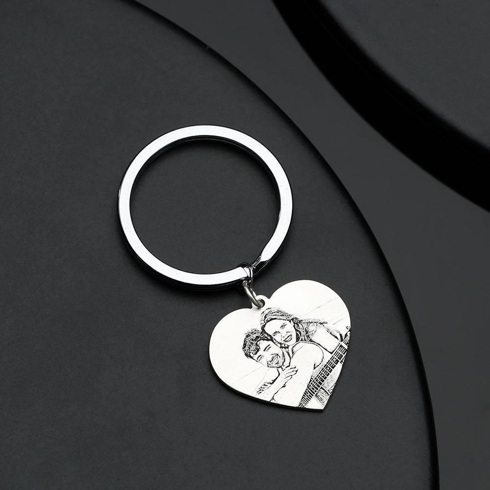 Heart Photo Engraved Tag Key Chain Stainless Steel for Couple