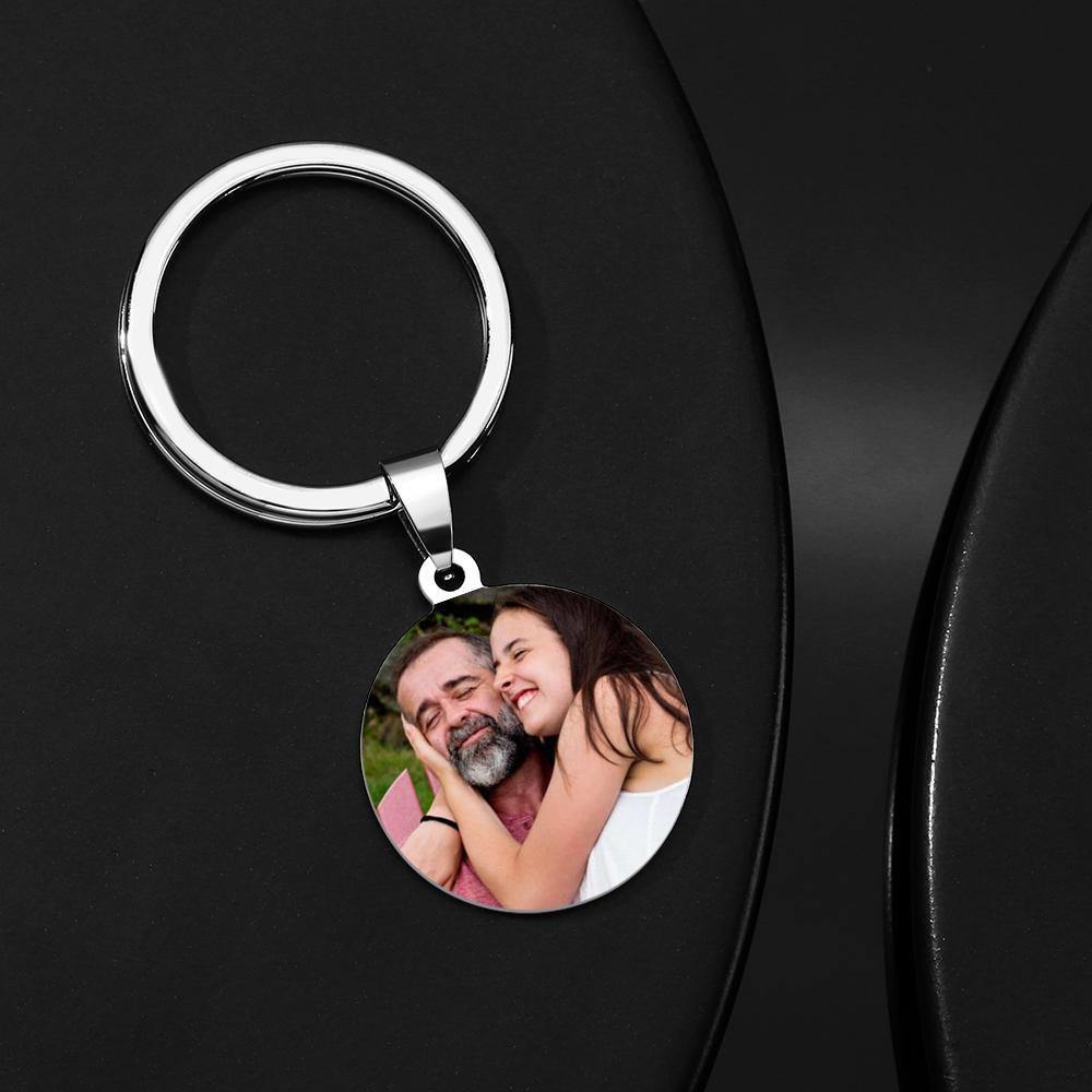 Custom Round Tag Photo Keychain Unique Gifts Father's Day Gifts Stainless Steel
