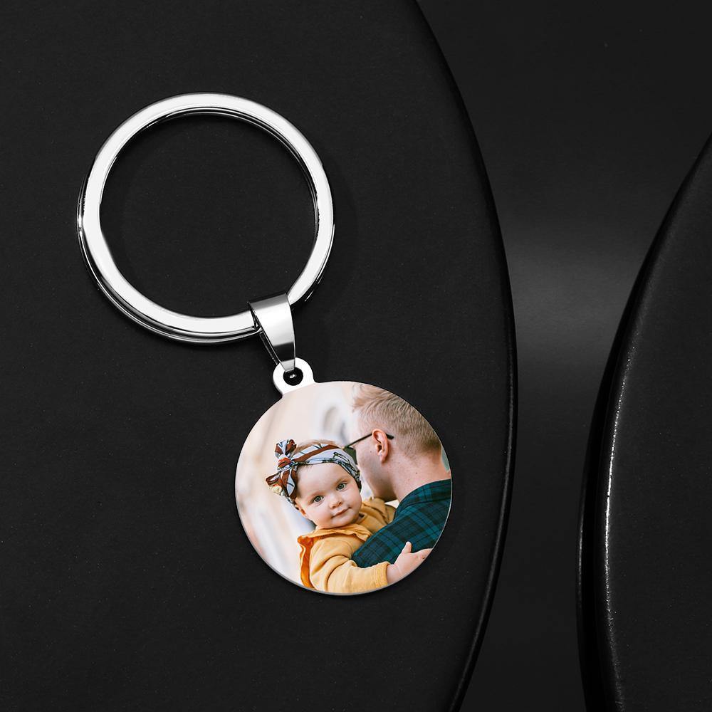 Round Tag Photo Keychain Superhero Gifts for Daddy Stainless Steel