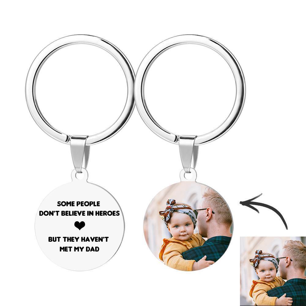 Round Tag Photo Keychain Superhero Gifts for Daddy Stainless Steel