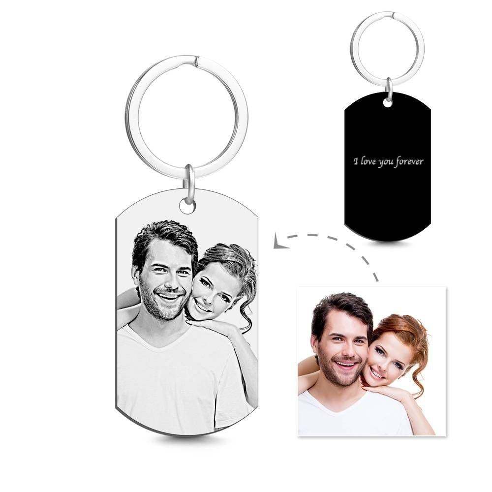 Photo Engraved Tag Key Chain With Engraving Black -