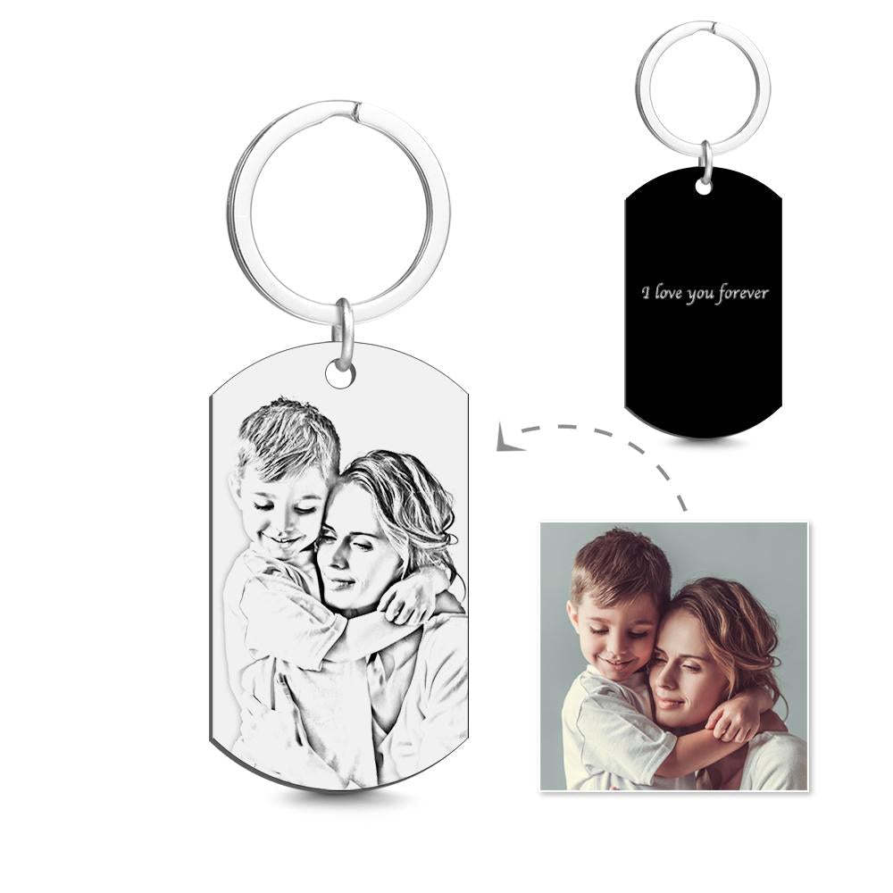 Photo Engraved Tag Key Chain With Engraving Black Mother's Day Gift Photo Keychain - 