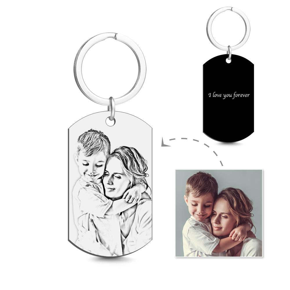 Photo Engraved Tag Key Chain With Engraving Black Mother's Day Gift Photo Keychain -