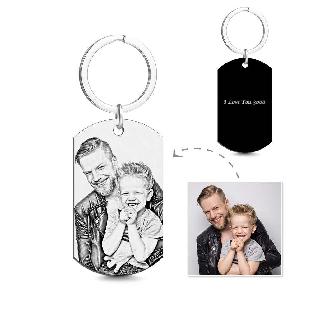 Engraved Tag Key Chain With Custom Photo Perfect Gift For Father's Day I Love You 3000 - soufeelmy