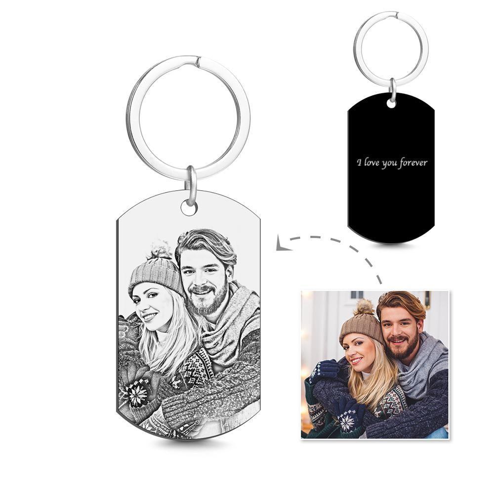 Photo Engraved Tag Key Chain With Engraving Black For Boyfriend Dad Christmas Gifts