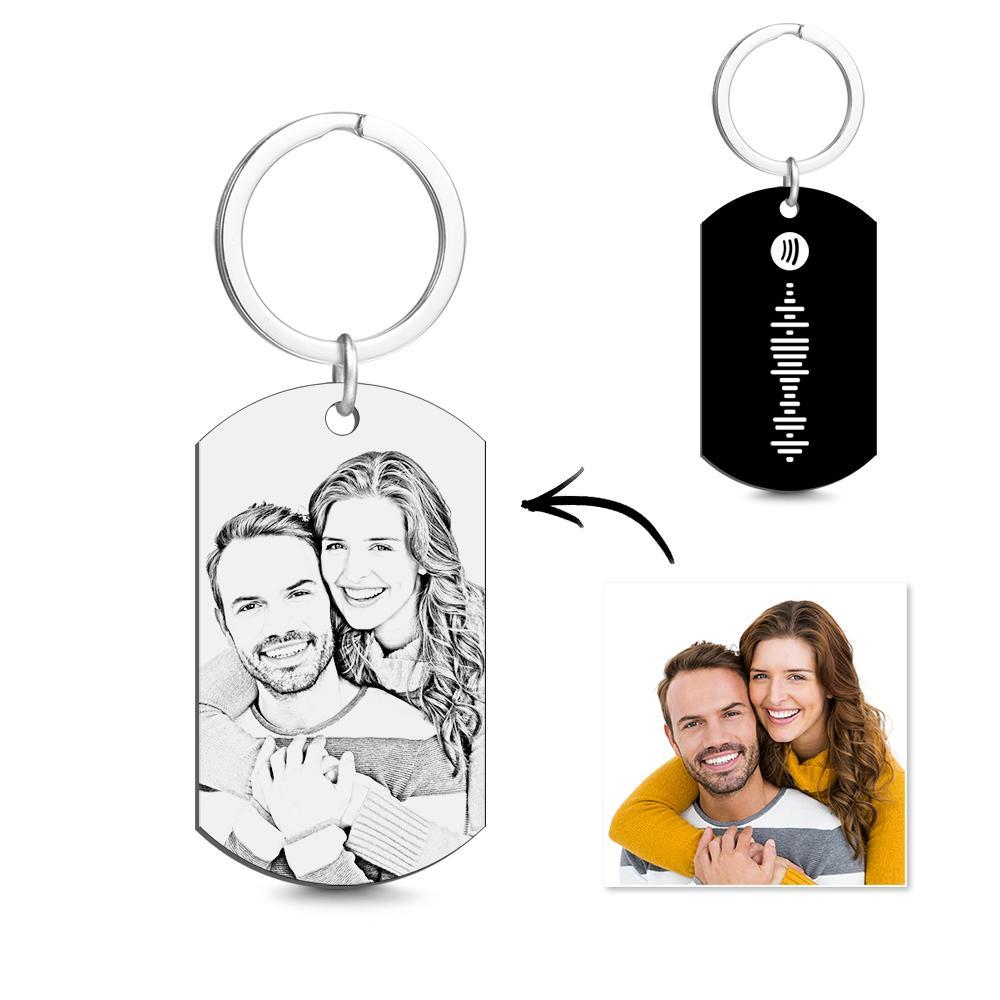 Scannable Custom Spotify Code Keychain Engraved Music Song Photo Keychain Gifts for Him - 