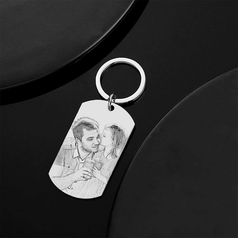 Custom Photo Necklace Keychain Set Photo Dog Tags Set Gifts for Dad - 