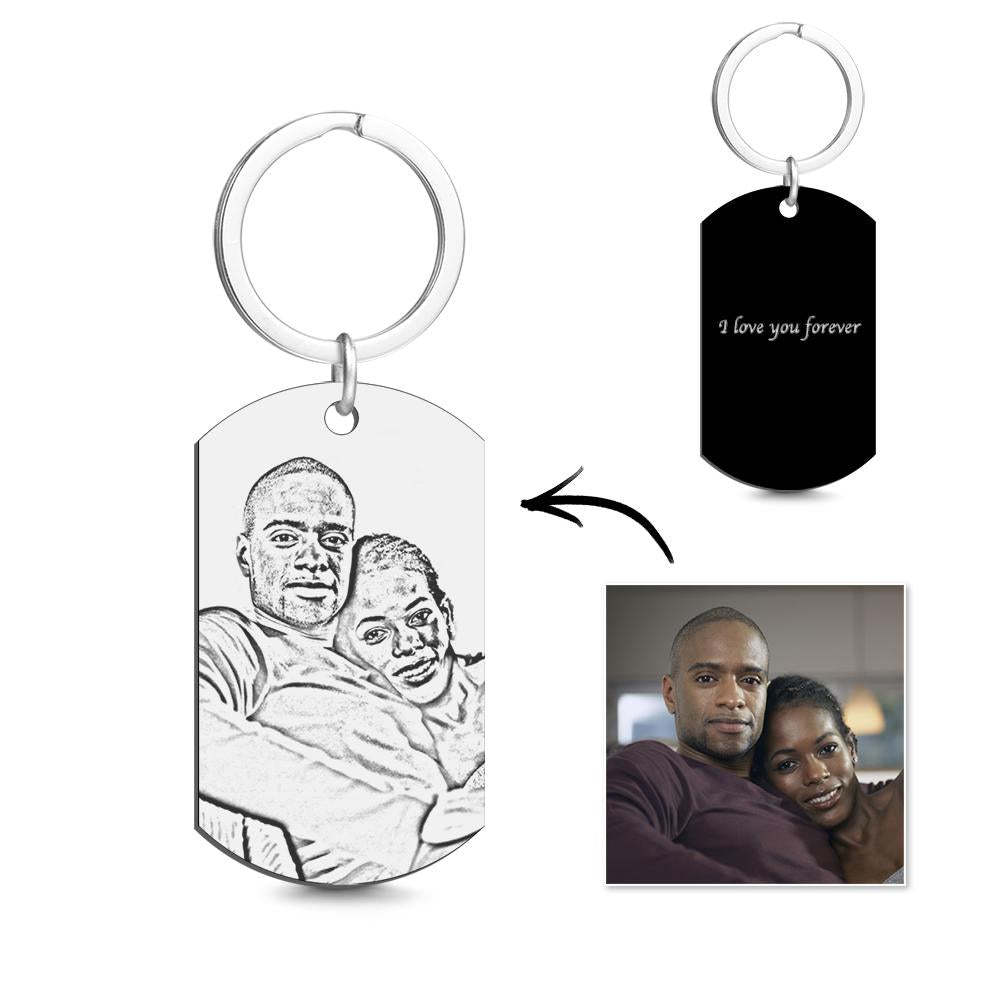 Photo Engraved Tag Key Chain With Engraving Black - 