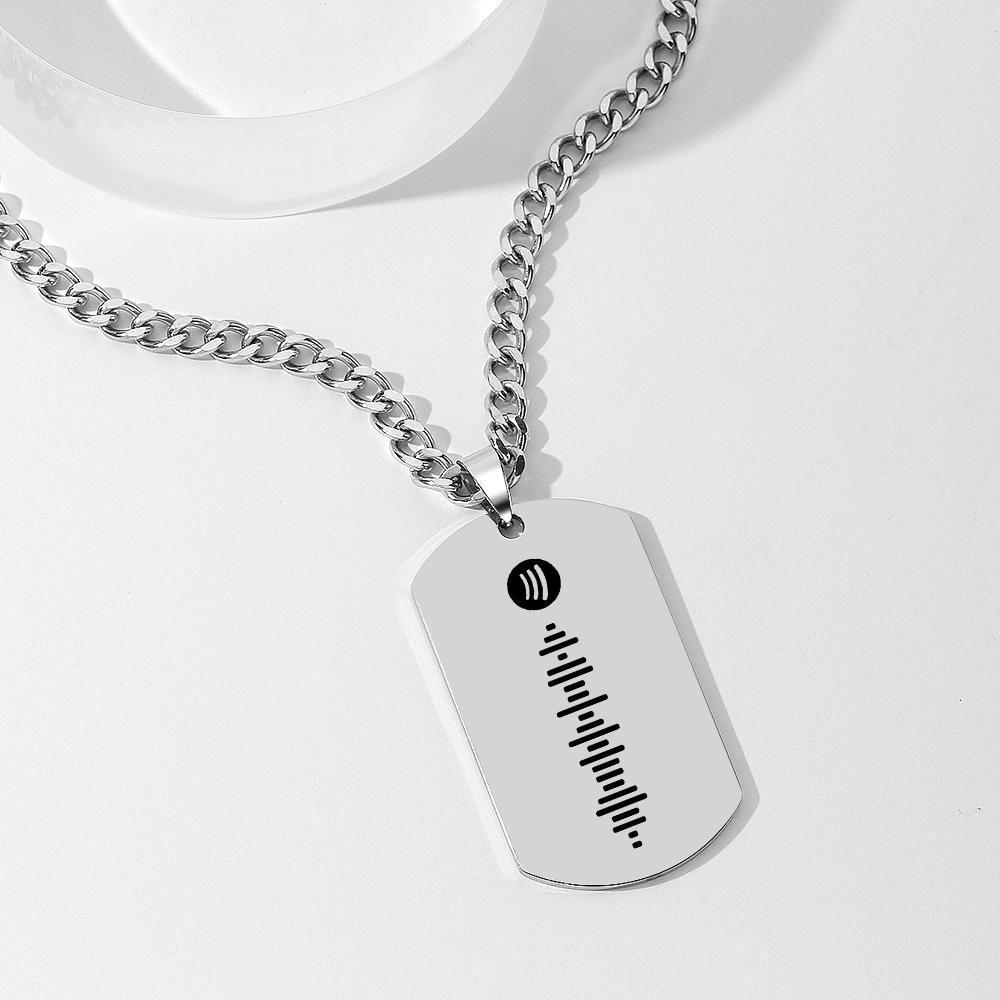 Scannable Spotify Code Necklace Tag Engraved Necklace Gifts for Him - 