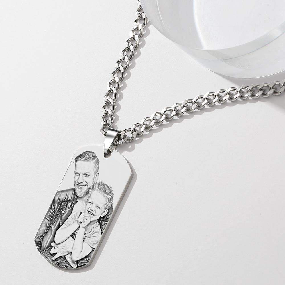 Men's Necklace Engraved Necklace Pesonalized Photo Necklace and Engrave Words I Love You 3000 Gifts for Father's Day - soufeelmy