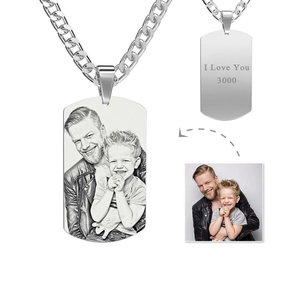 Men's Necklace Engraved Necklace Pesonalized Photo Necklace and Engrave Words I Love You 3000 Gifts for Father's Day - soufeelmy