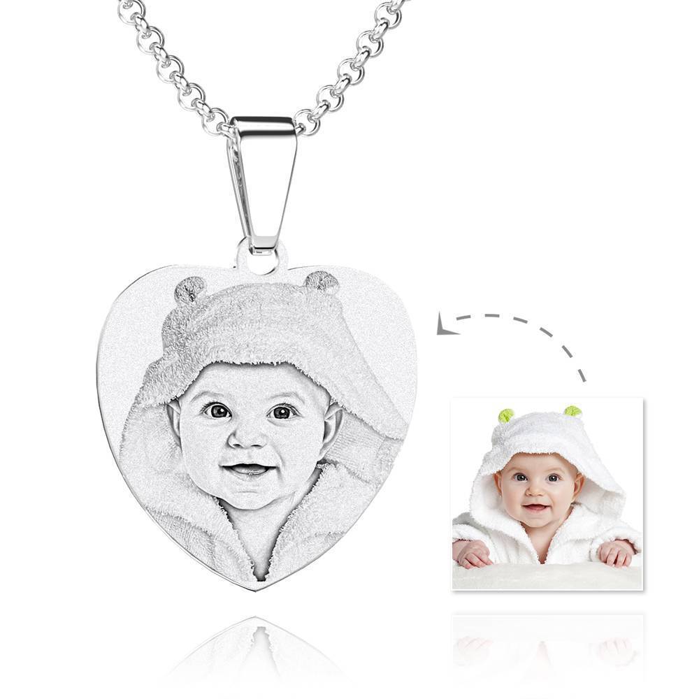 Heart Photo Engraved Tag Necklace With Engraving Stainless Steel Gifts for Mother - 
