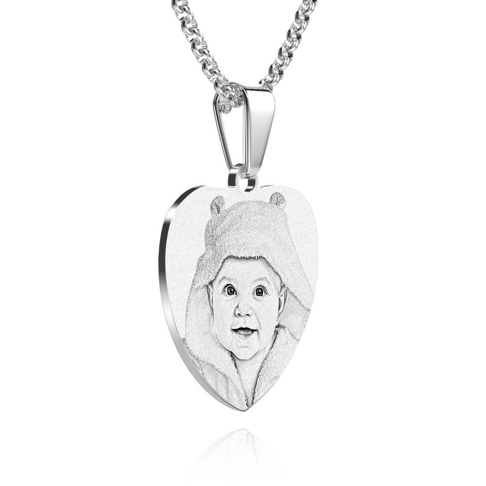 Heart Photo Engraved Tag Necklace With Engraving Stainless Steel Gifts for Mother -