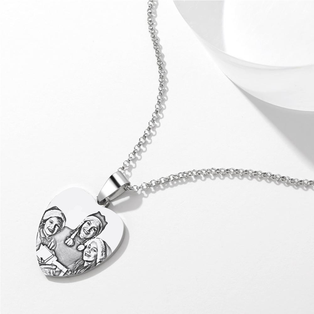 Heart Photo Engraved Tag Necklace With Engraving Stainless Steel Gifts for Christmas - soufeelmy