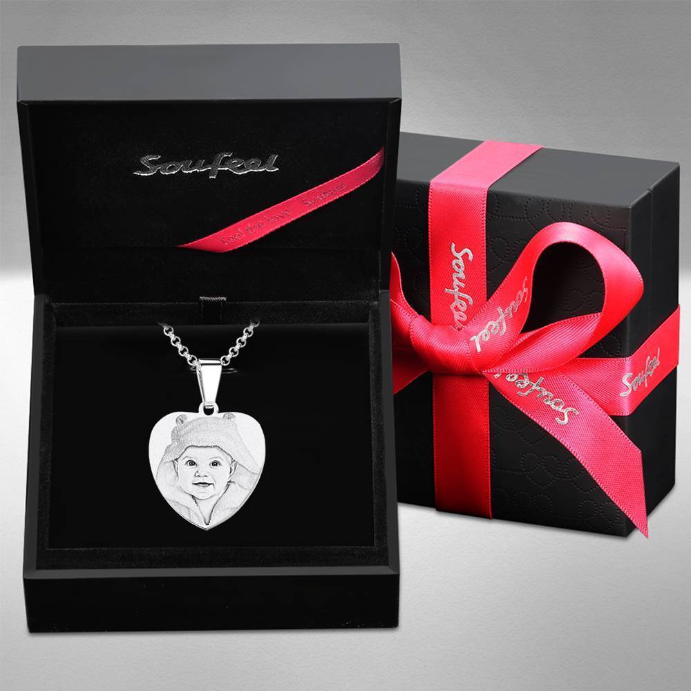 Heart Photo Engraved Tag Necklace With Engraving Stainless Steel Gifts for Mother - 