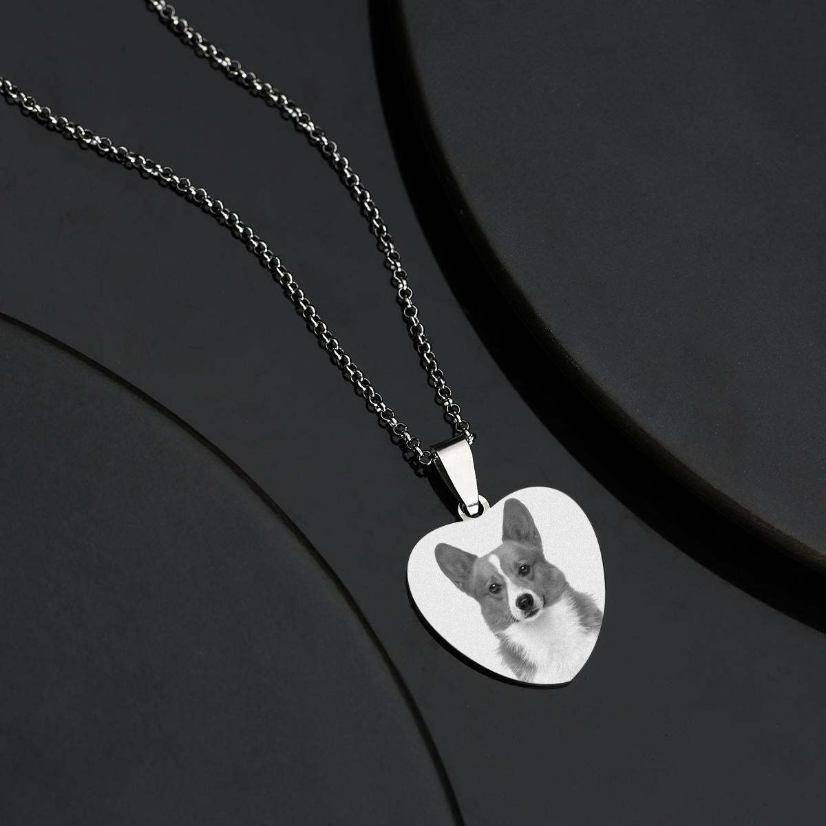 Women's Heart Photo Engraved Tag Necklace With Engraving Stainless Steel Gifts For Pet