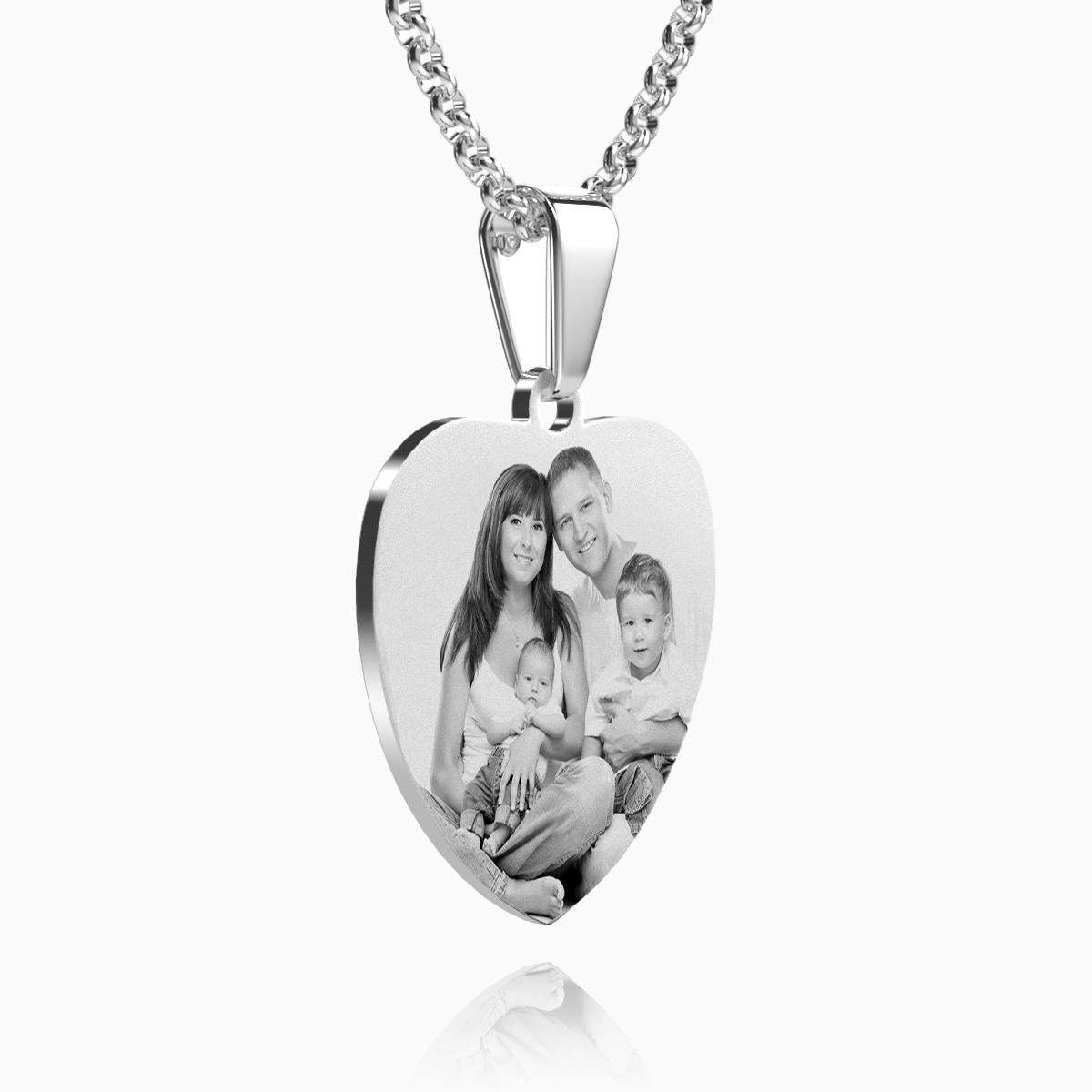 Women's Heart Photo Engraved Tag Necklace With Engraving Stainless Steel Gifts For Family