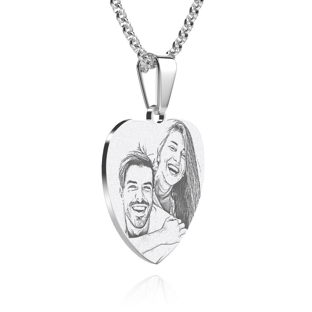 Women's Heart Photo Engraved Tag Necklace With Engraving Stainless Steel Valentine's Day Gifts - 