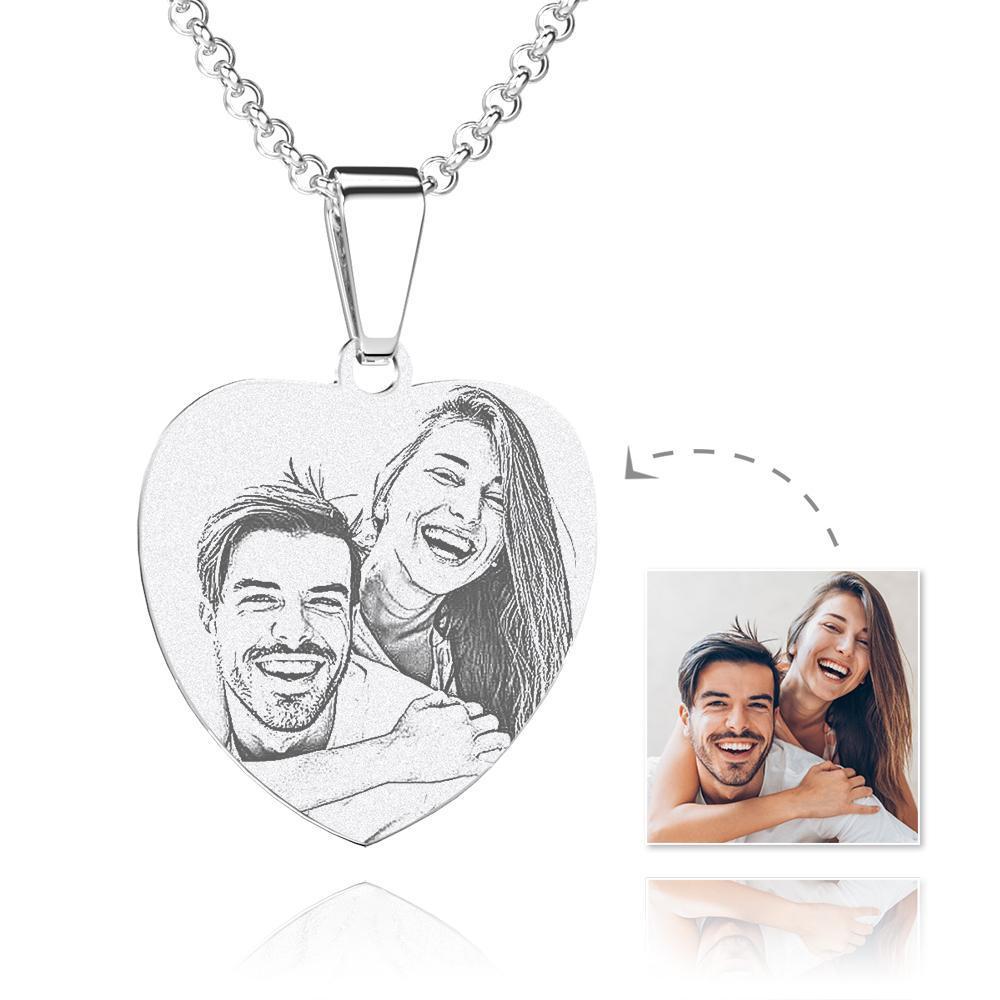 Women's Heart Photo Engraved Tag Necklace With Engraving Stainless Steel Valentine's Day Gifts - 