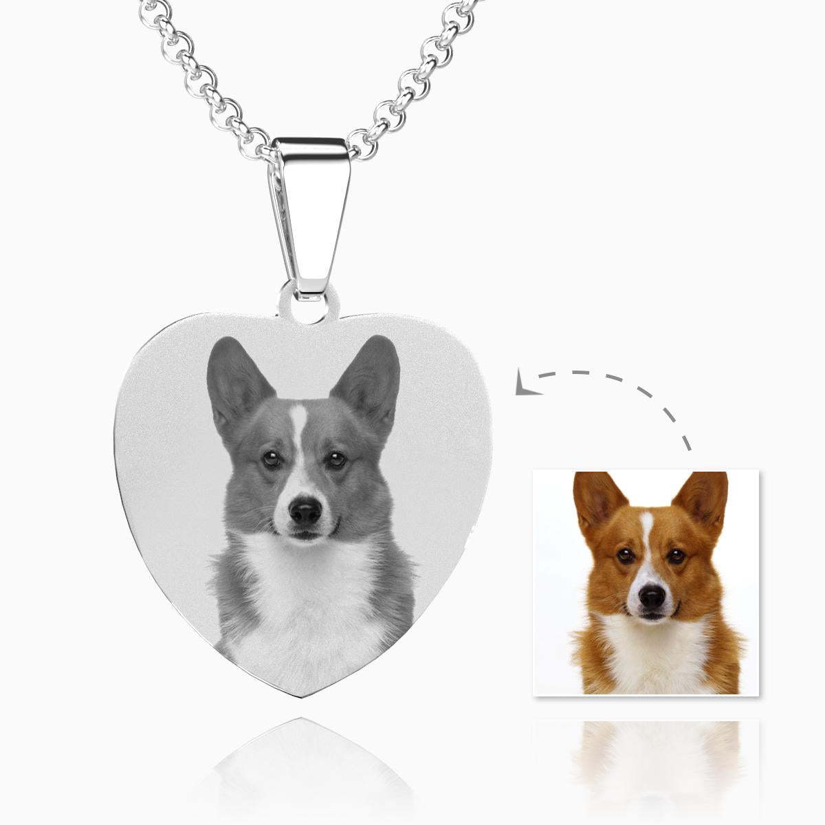 Women's Heart Photo Engraved Tag Necklace With Engraving Stainless Steel Gifts For Pet